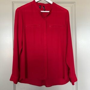 Mango Red Long Sleeve Mandarin Collar Blouse